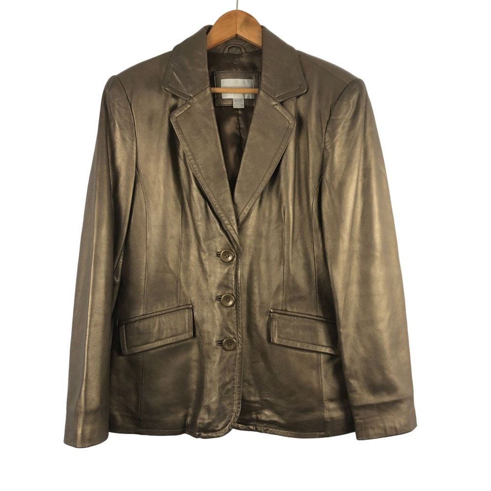 Worthington Women's Size Medium Metallic Gold Genuine Lambskin Leather Jacket